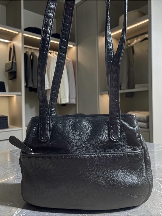 Stone & Co. Handbags - Stone & Co. Black Pebble Leather Shoulder Bag Hand Stitched Tote